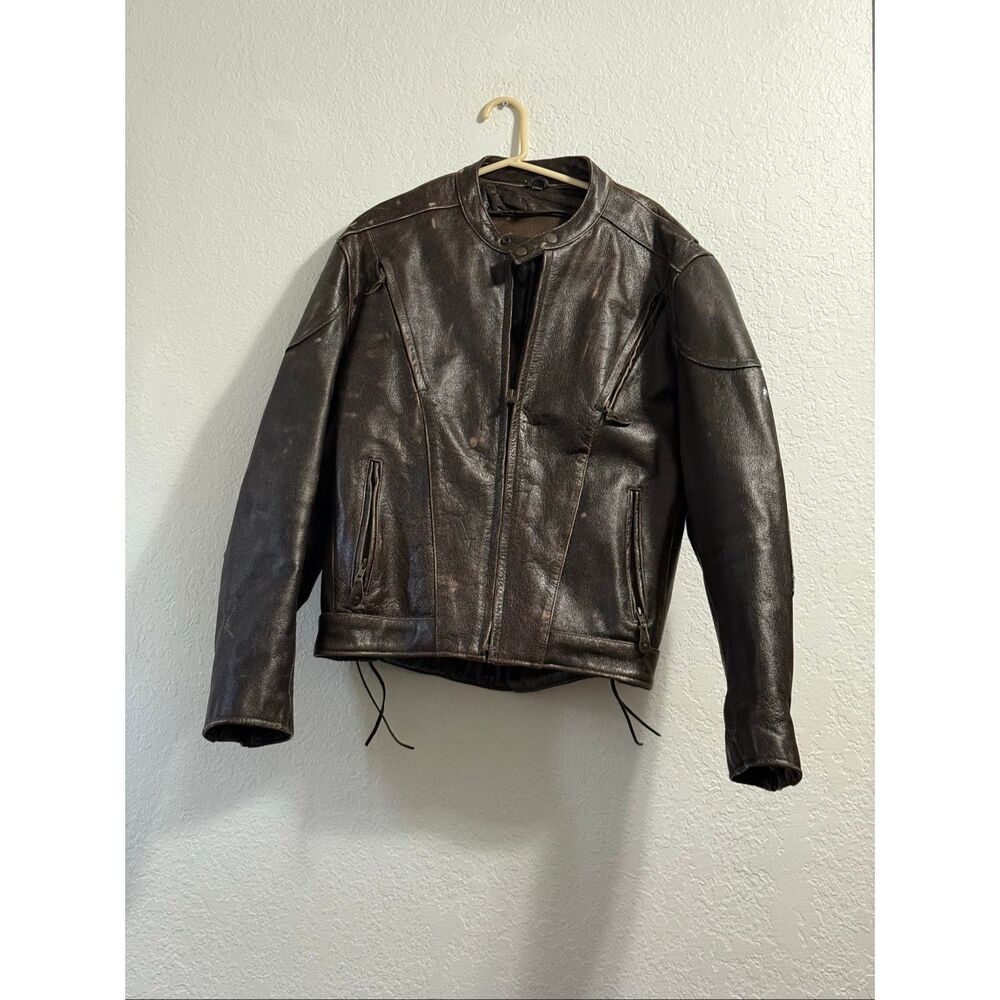 Men’s VTG leather aviation pilot brown distressed motorcycle jacket Size XL